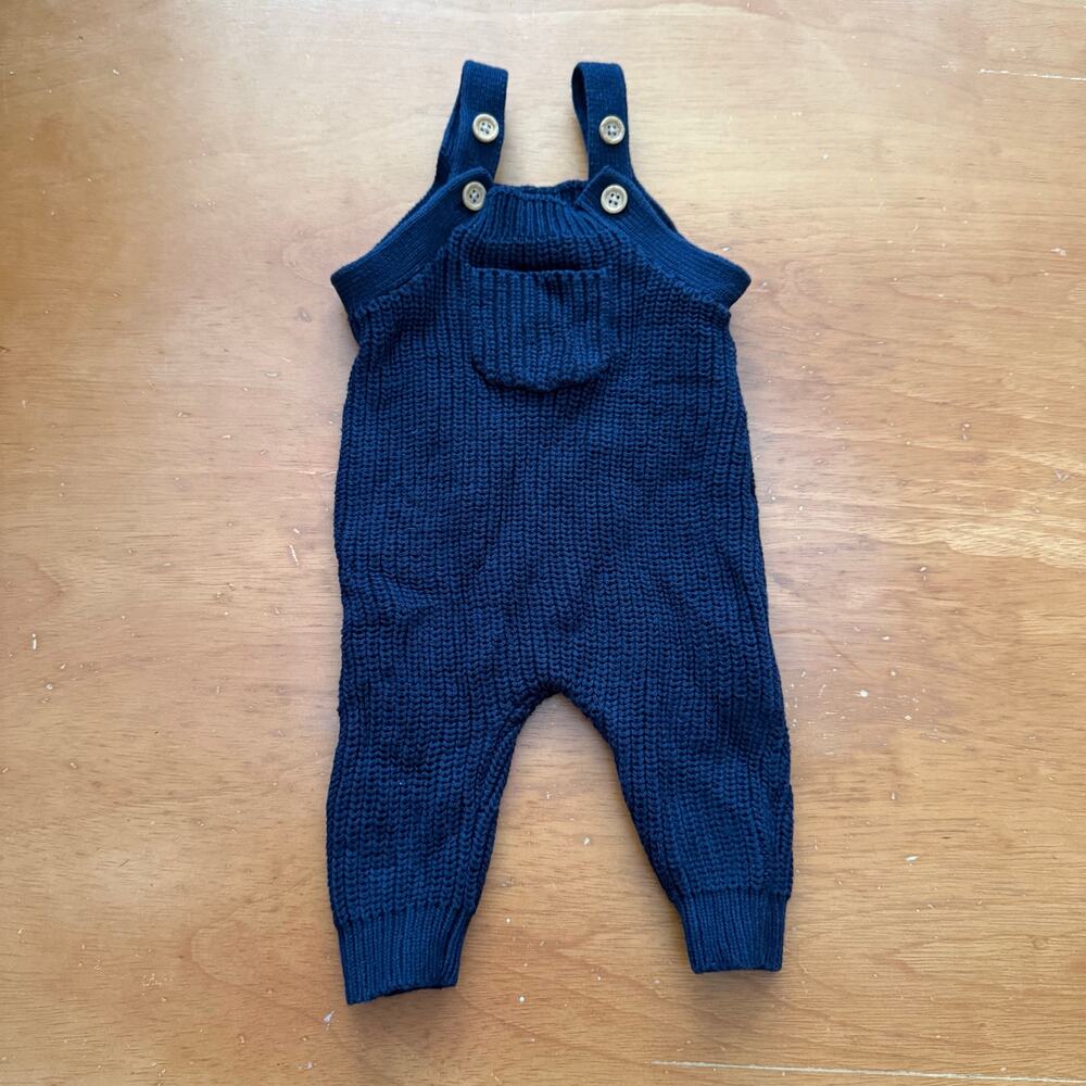 NWT Old Navy Navy Blue Sweater Overalls Romper Knit 0-3 Months Baby Boy Girl